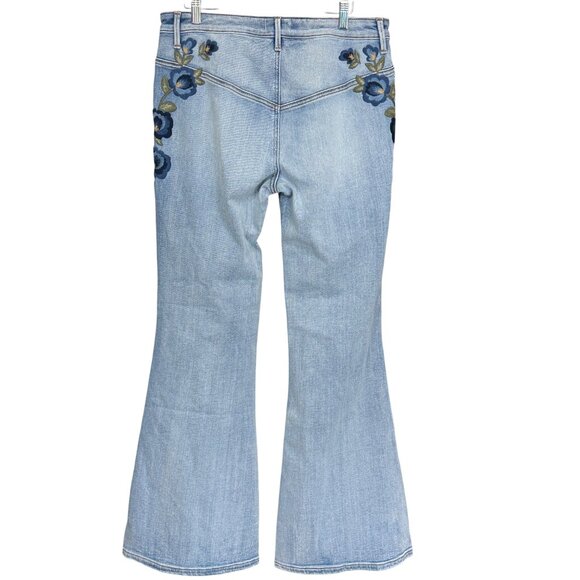 Driftwood Womens Jeans 31 Blue Denim Flared High Rise Embroidered Floral - Picture 9 of 10